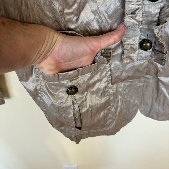 Chicos Womens Crinkled Metallic Jacket Button Up Jacket Size 3 XL Tan Coat Top - Picture 8 of 8